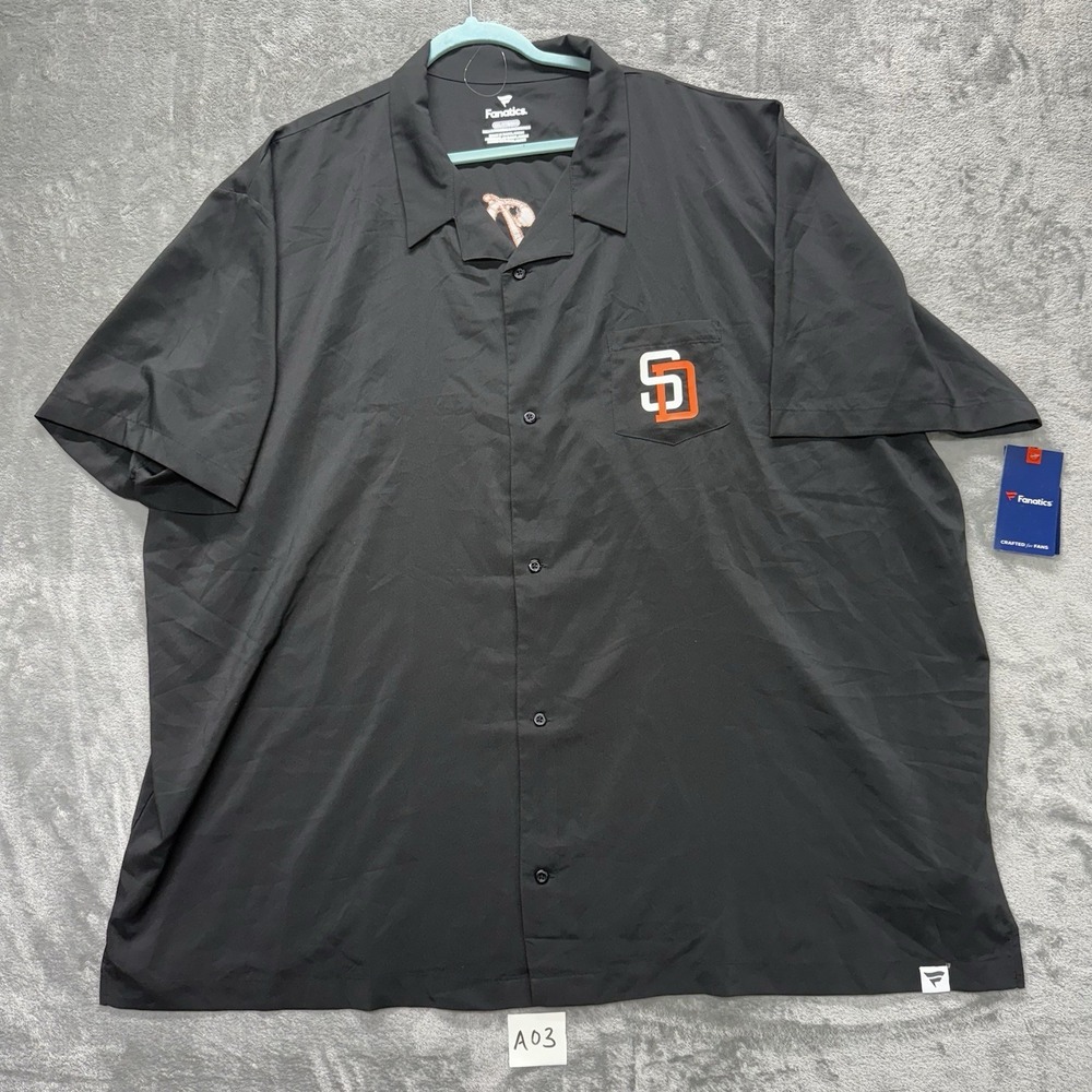 Men's San Diego Padres Fanatics Black Proven Winner Camp Button-Up Shirt 5XL